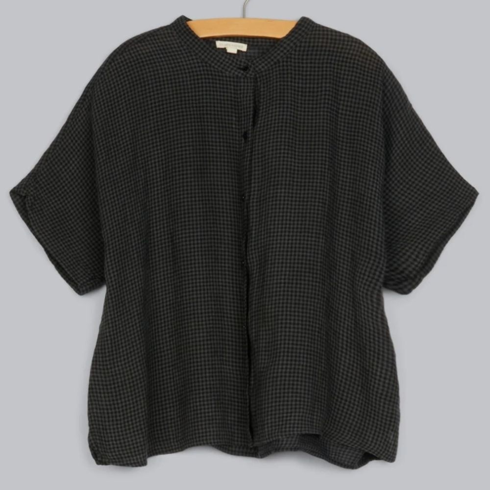 Eileen Fisher Organic Linen Checkered Button Down Shirt